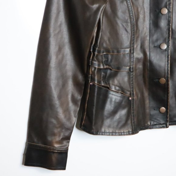 Women NO BOUNDARIES Brown Leather Jacket M - Picture 4 of 6
